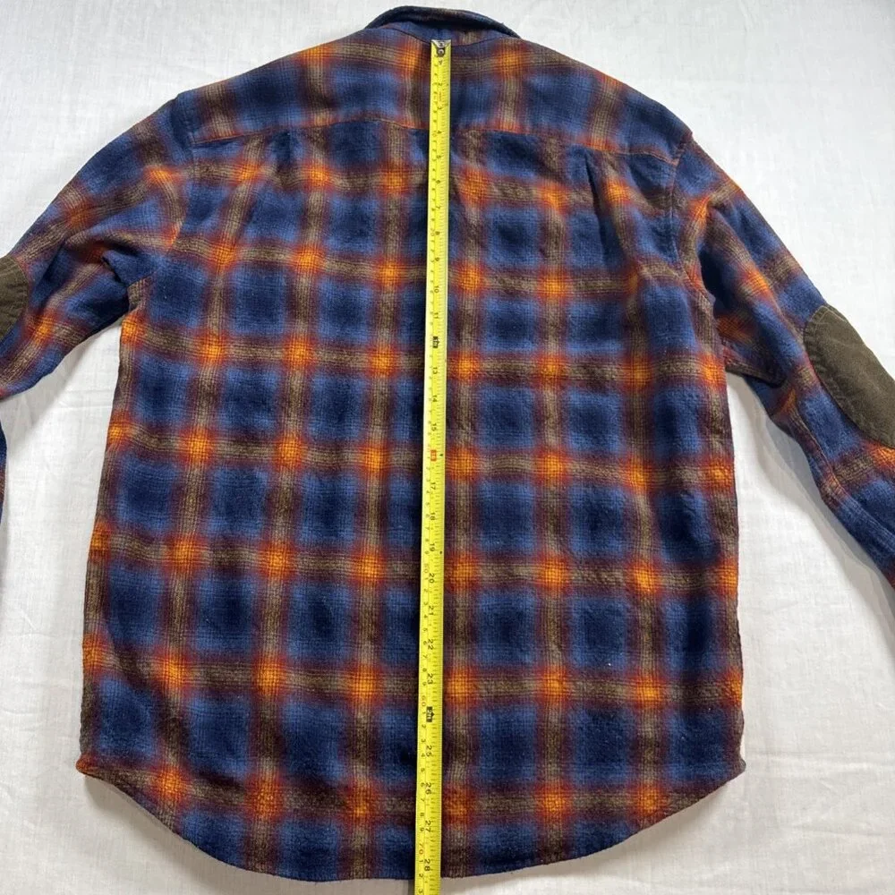 Mens Pendleton Blue Orange Shadow Plaid Trail Shirt Elbow Patch Pad Size Large - Picture 14 of 16